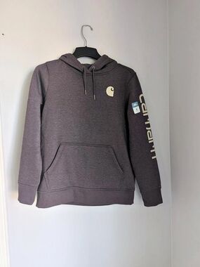 Carhartt Women's Clarksburg Graphic Sleeve Pullover Hoodie Purple Size Medium